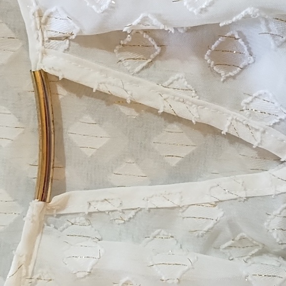 White Sheer fancy blouse long sleeve golden Accent Sz M Liz Claiborne - Picture 6 of 8